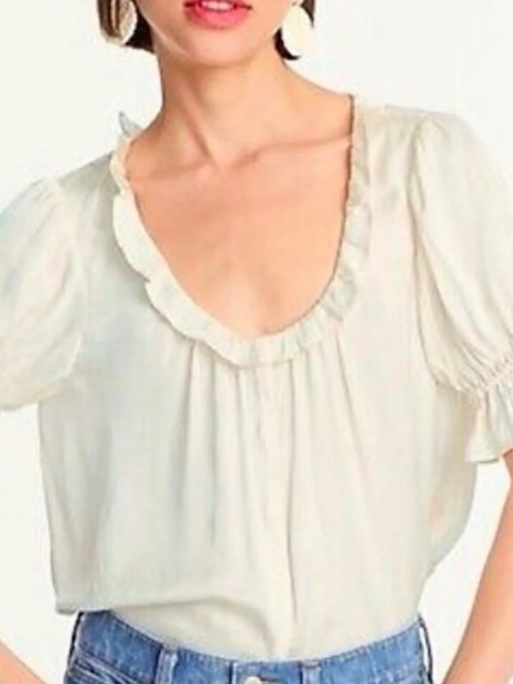 J. Crew Rust Red Ruffle Scoop-Neck Blouse sz Med